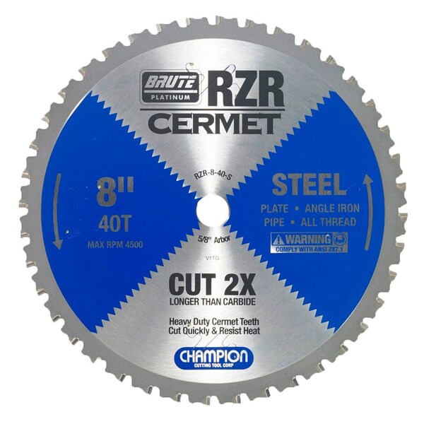 Brute Platinum 8in Brute RZR Cermet Tipped Circular Saw Blades for Steel, 40 Teeth, 5/8in Arbor CHA RZR-8-40-S - main